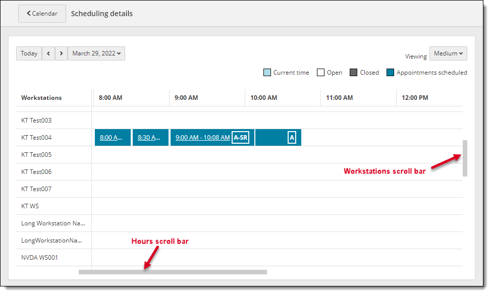 Scheduling details displayed in the medium view.